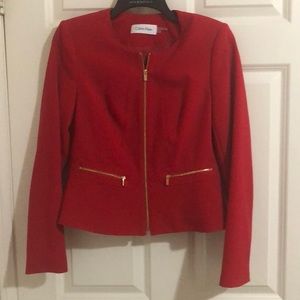 Calvin Klein collarless crepe zip front blazer